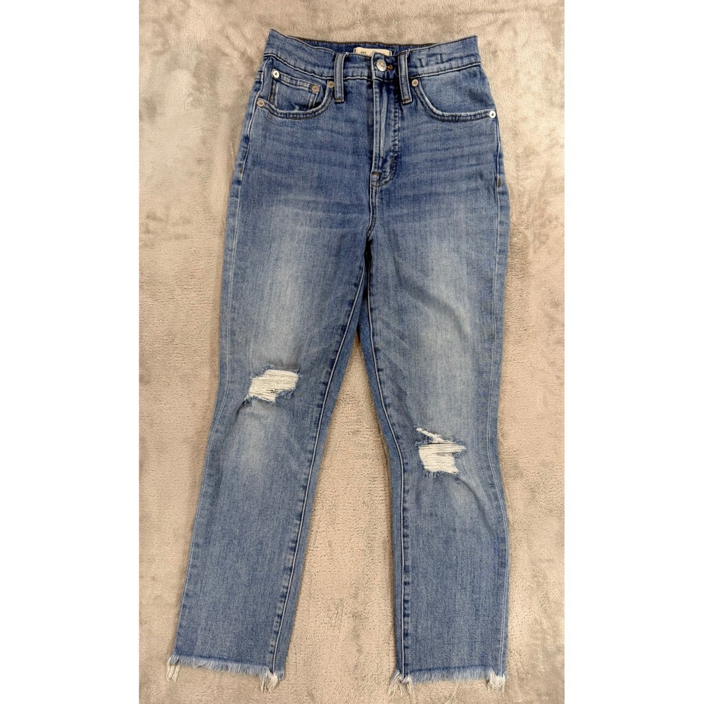 Madewell Women The Perfect Vintage Straight Leg Jean Distressed Raw Hem 24